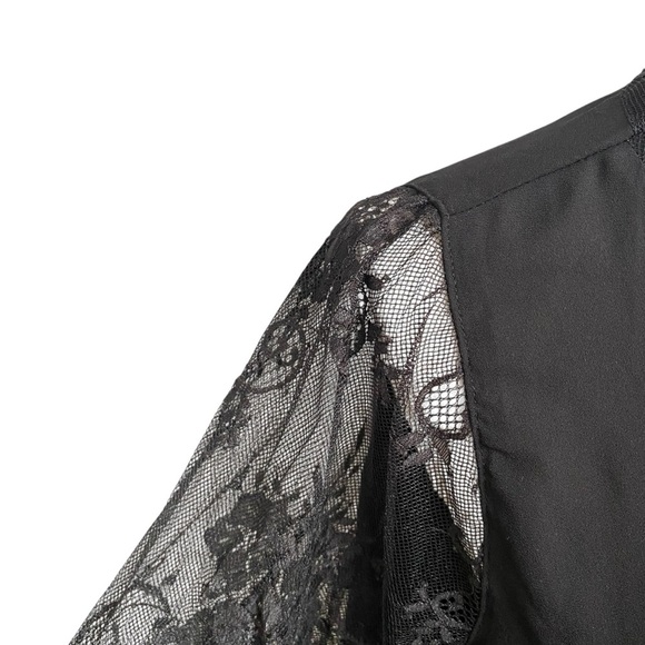 Catherine Malandrino Black Lace Blouse Sheer Floral Sleeves V-Neck Top Size L - Picture 6 of 13